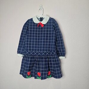 Vtg Fischel by Johnston Girls Dress Navy White‎ Peter Pan Peter Pan Collar Red